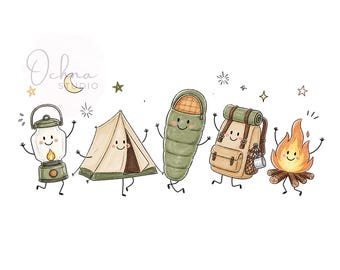 Camping Doodle Character PNG, Backpacking Png, Cute Camper Design, Campfire Backpack, Outdoor Adventure (Digital Download)