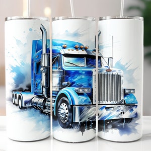 3D Semi Truck Tumbler Wrap, Big Rig Trucker, Blue Truck Tumbler Sublimation Design, 20oz Skinny Tumbler, 3D Tumbler Wrap, Digital Download