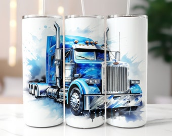 3D Semi Truck Tumbler Wrap, Big Rig Trucker, Blue Truck Tumbler Sublimation Design, 20oz Skinny Tumbler, 3D Tumbler Wrap, Digital Download