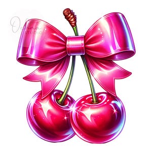 Cherry Png, Coquette Cherry PNG, Cherry Clipart, Cherries with Bow, Sublimation Design, Digital Download PNG