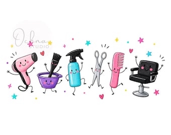 PNG de estilista, diseño de estilista adorable, PNG de peluquero de salón, personajes de garabatos de peluquero, imágenes prediseñadas de belleza de barbero (descarga digital)