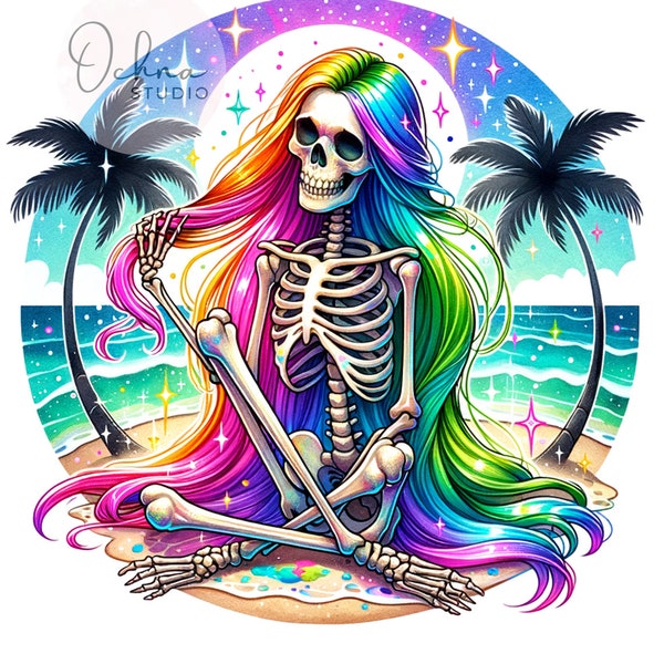 Beach Hair Don't Care PNG, Snarky Skeleton Sublimation Design, Funny Summer Skeleton Clipart, Shirt Sublimation, Digital Download PNG