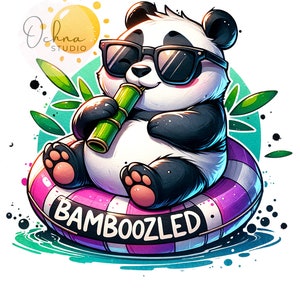 Cute Panda Clipart PNG, Bamboozled Panda Clipart, Funky Panda Png, Panda on Floaty, Panda PNG, Sublimation Design, Digital Download PNG