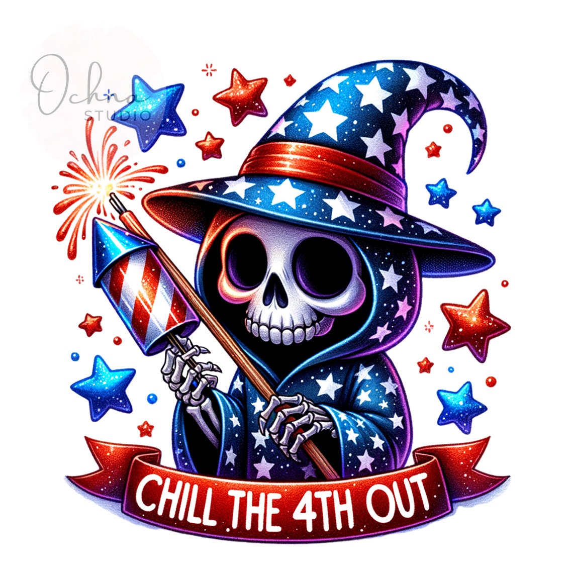 Chill The 4th Out, Clipart Fourth of July PNG, Grim Reaper Merica PNG, Snarky Skeleton, Sublimation Designs, Digital Download PNG