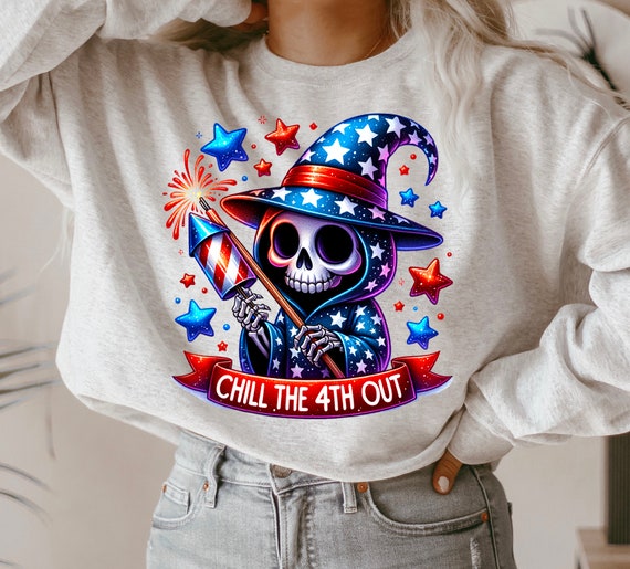Chill The 4th Out, Clipart Fourth of July PNG, Grim Reaper Merica PNG, Snarky Skeleton, Sublimation Designs, Digital Download PNG