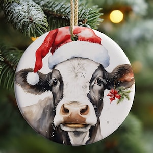 Christmas COW Ornament Sublimation, Cute Cow Christmas Ornament, Christmas Round Ornament, PNG Transparent Background, Digital Download