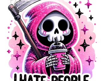 Odio a la gente PNG, Odio a los humanos PNG, Parca PNG, Sarcástico PNG, Esqueleto sarcástico PNG, Diseño de sublimación, Descarga digital PNG