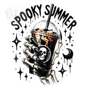 Spooky Summer PNG, Summer Vibes Skeleton Clipart, Coffee Lover, Coffee Snarky Skeleton, Iced Coffee PNG,Sublimation, Digital Download PNG