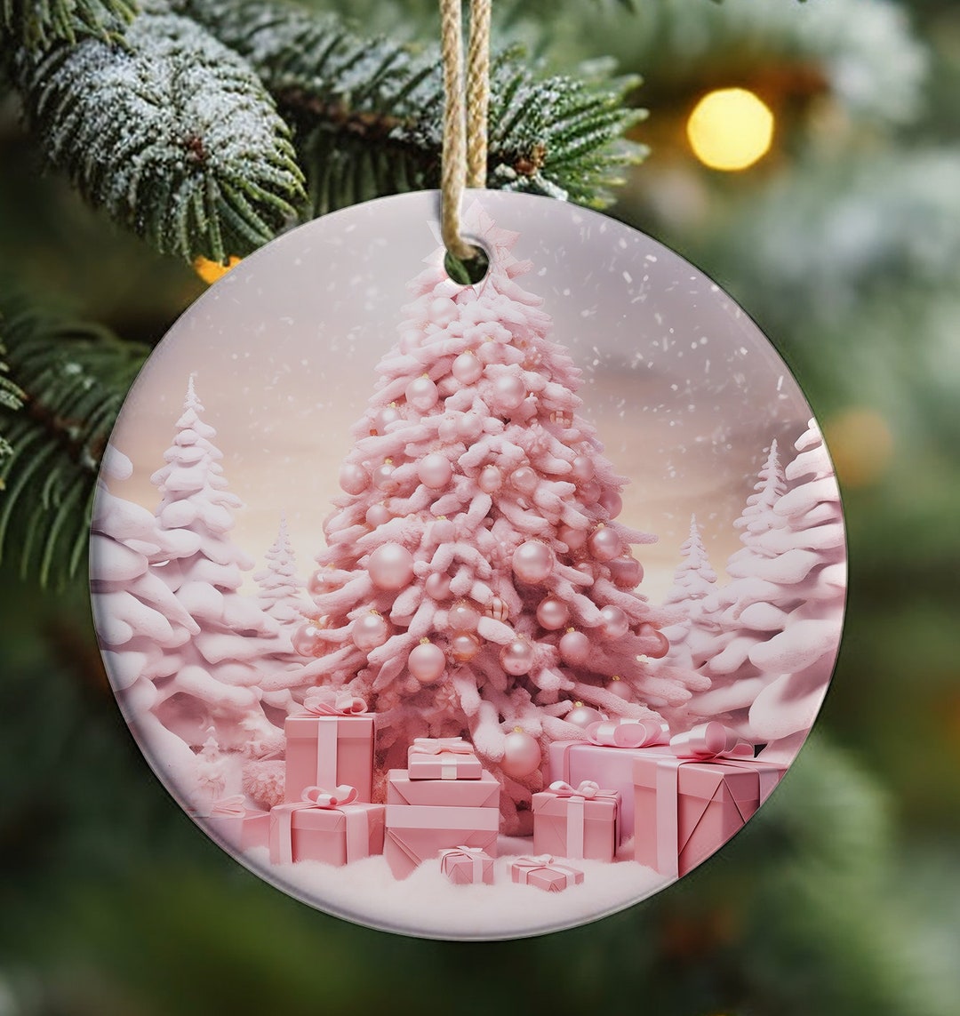 Pink Christmas Tree Ornament Sublimation, 3D Christmas Tree Ornament