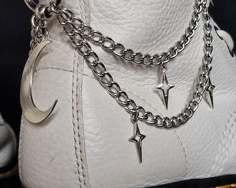 Celestial Boot Chain with Moon Charm, Gothic Layered Shoe Accessory, Stainless Steel
