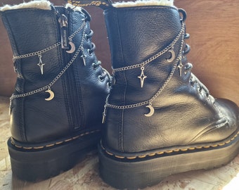 Celestial Moon & Star Boot Chains: Silver Steel Boot Charms