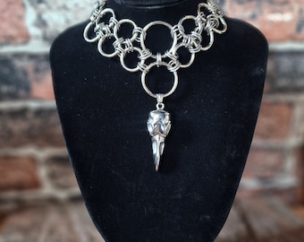 Raven Skull Stainless Steel Chainmail Choker Necklace