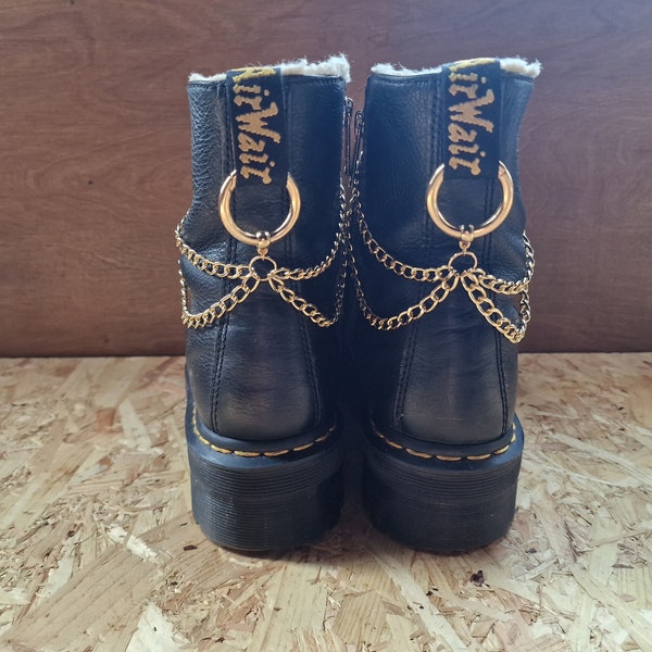 Chunky gold boot chain, boot charms, D.M charms, pair of boot chains for Dr Martens.