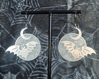 Glow in the Dark Bat & Moon Earrings: Spooky Halloween Jewelry