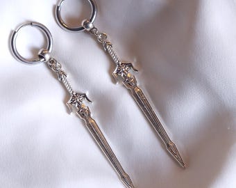 Silver Sword Dangle Earrings: Gothic Warrior Blade Jewelry
