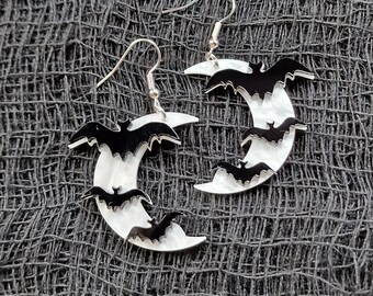 Halloween, bat, moon and bats, spooky, witch, earrings for pierced ears.