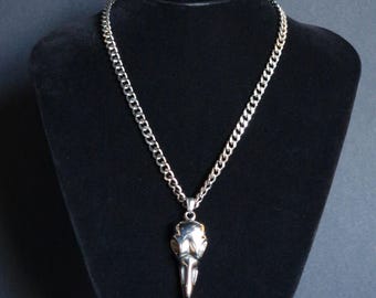 Stainless Steel Raven Skull Necklace: Gothic Curb Chain Pendant