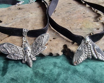 Deathshead Hawk Moth Choker: Black Velvet Gothic Statement Necklace