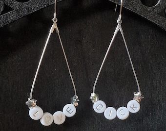 Offensive Swear Word Earrings: Silver Star Dangle Earrings