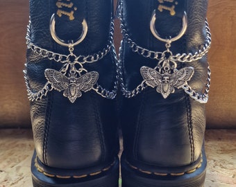 Deaths Head Hawk Moth Boot Chains: Light weight Silver Boot Charms (Pair)