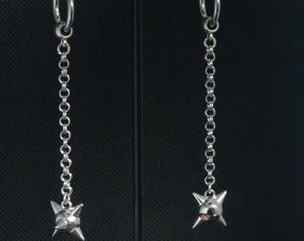 Stainless Steel Flail Chain Earrings: Gothic Mace Huggie Hoops