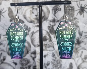 Coffin Dangle Earrings: Neon Spiderweb Halloween Statement Jewelry