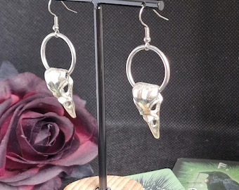 Raven Skull Dangle Earrings: Stainless Steel Gothic Crow Jewelry