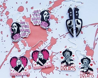 Horror movie, Scream, Halloween, Michael Myers, Freddie Kruger, Spooky, Horror earrings for pierced ears.