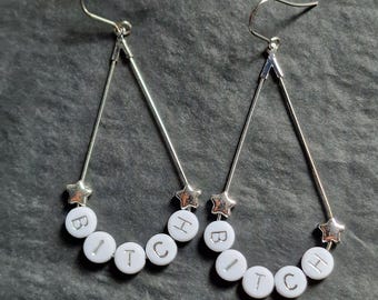 Offensive Swear Word Earrings: Stainless Steel Hooks, Star Beads