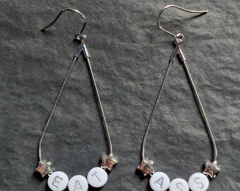 Offensive Swear Word Earrings: Stainless Steel Hooks, Plastic Beads