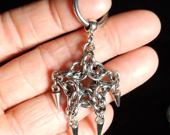 Stainless Steel Chainmaille Star Spike Earrings – Gothic Dangle Hoops, Alt Punk Jewellery