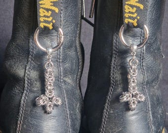 Handmade Chainmail Boot Charms – Byzantine Cross Goth Alt Footwear Jewellery