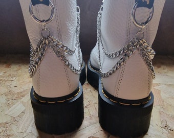 Chunky Silver Boot Chains: Steel D.M. Charms (Pair)