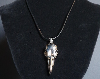 Raven Skull Pendant Necklace, Stainless Steel with Black Leather cord, Gothic and Dark Jewelry.