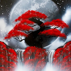 Spraypaint Art / Spray Paint Art / Galaxy Art / Two Planet Home Decor / Street Art / Spray Paint / Night Runs Red with Passion / image 2