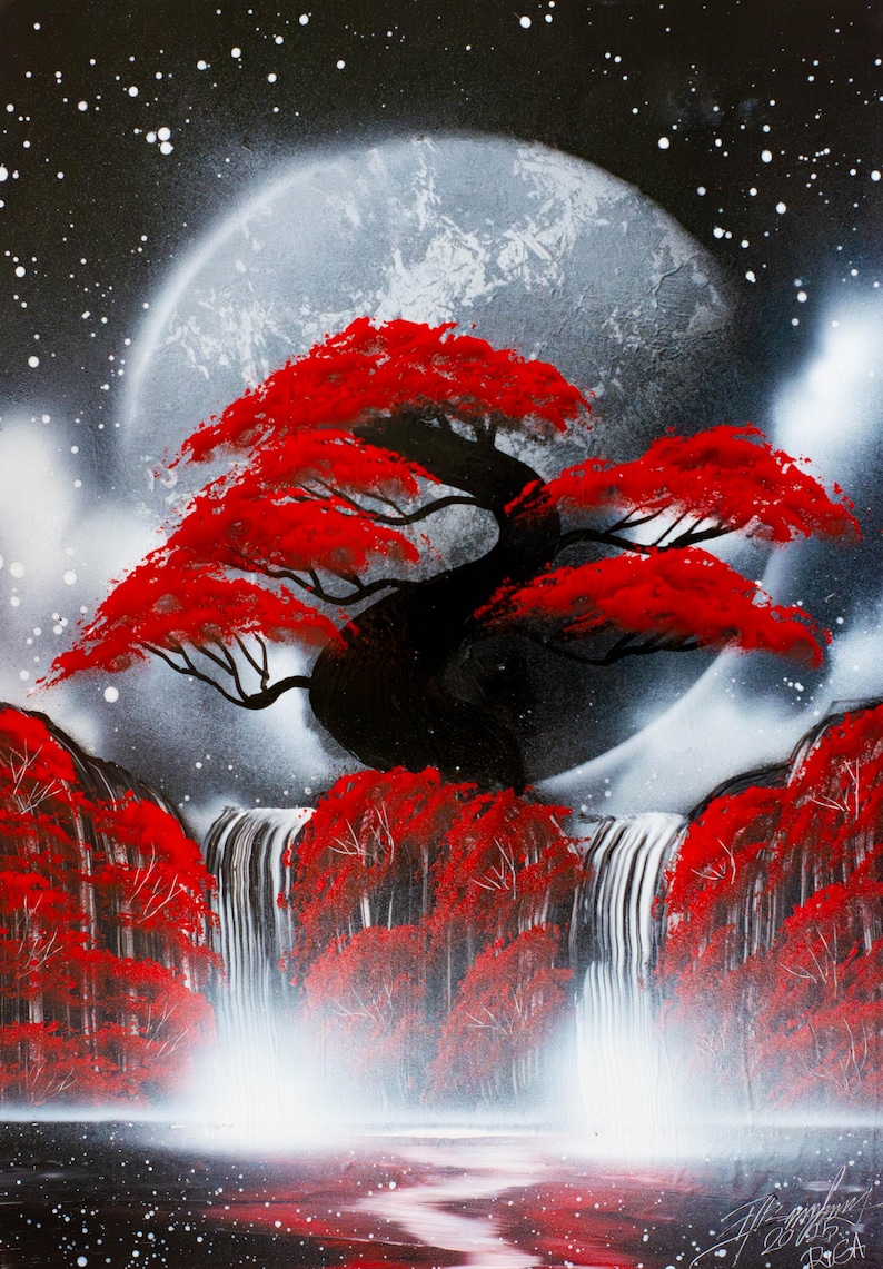 Spraypaint Art / Spray Paint Art / Galaxy Art / Two Planet Home Decor / Street Art / Spray Paint / Night Runs Red with Passion / image 2