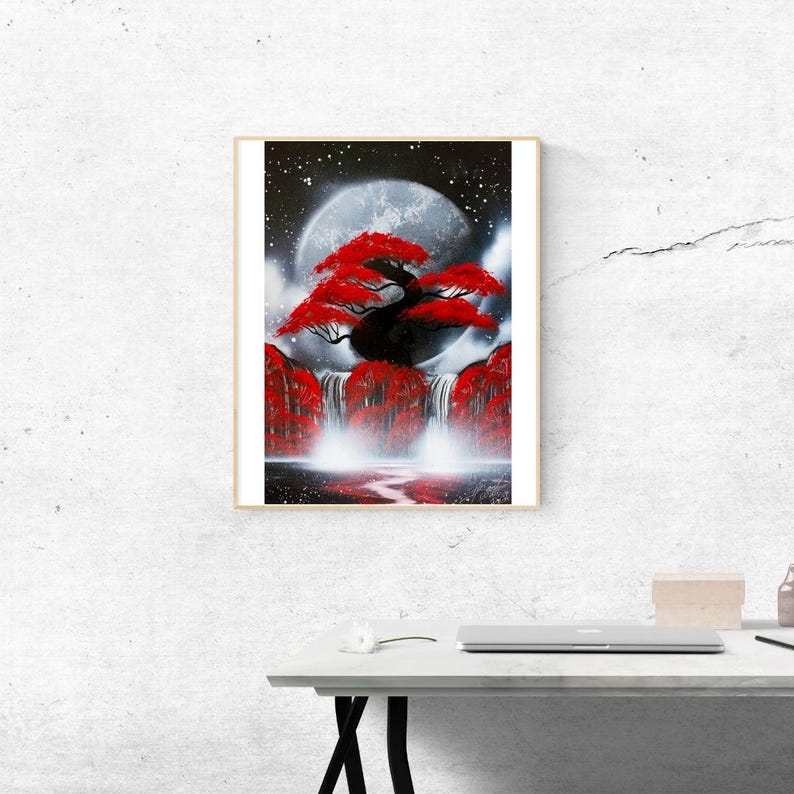 Spraypaint Art / Spray Paint Art / Galaxy Art / Two Planet Home Decor / Street Art / Spray Paint / Night Runs Red with Passion / image 4