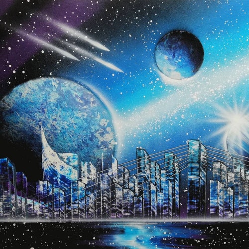 Spraypaint Art / Spray Paint Art / Galaxy Art / Space Home Etsy
