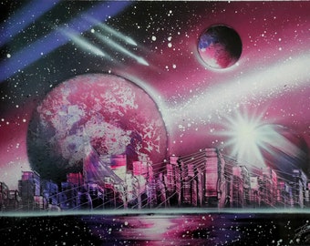 Spraypaint Art / Spray Paint Art / Galaxy Art / Space Home Decor / Street Art / Spray Paint / Evergrowing City /