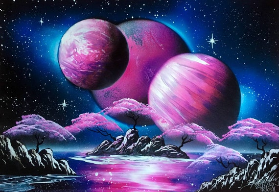 Spray paint on wood panel #スプレーアート #宇宙の絵 #絵画 #インテリア