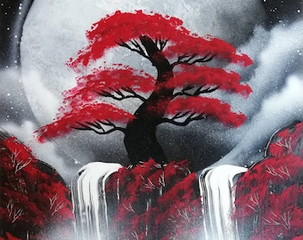 Spraypaint Art / Spray Paint Art / Galaxy Art / Two Planet Home Decor / Street Art / Spray Paint / Night Runs Red with Passion /