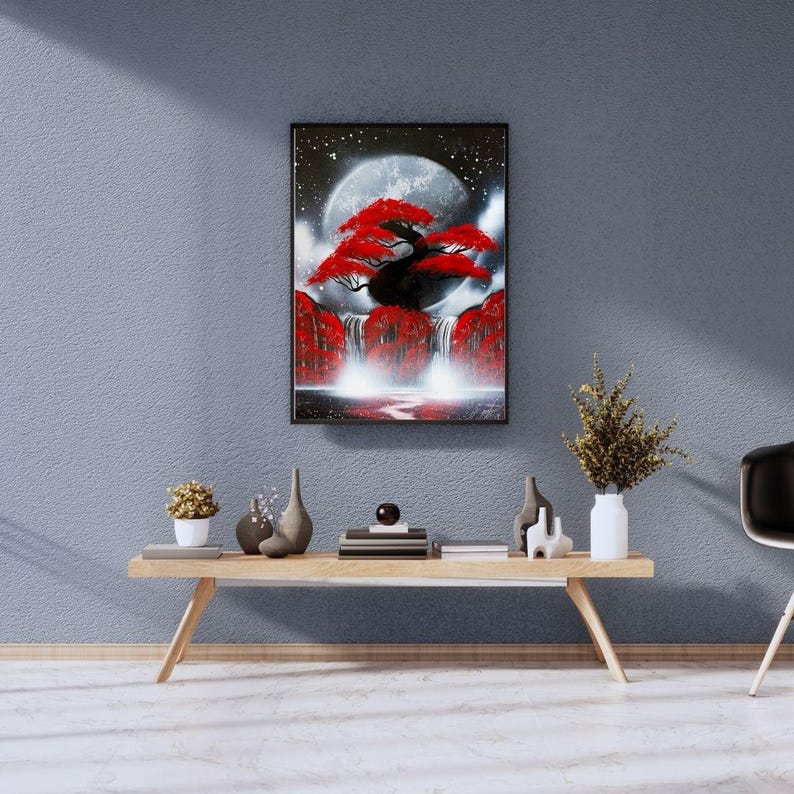 Spraypaint Art / Spray Paint Art / Galaxy Art / Two Planet Home Decor / Street Art / Spray Paint / Night Runs Red with Passion / image 3
