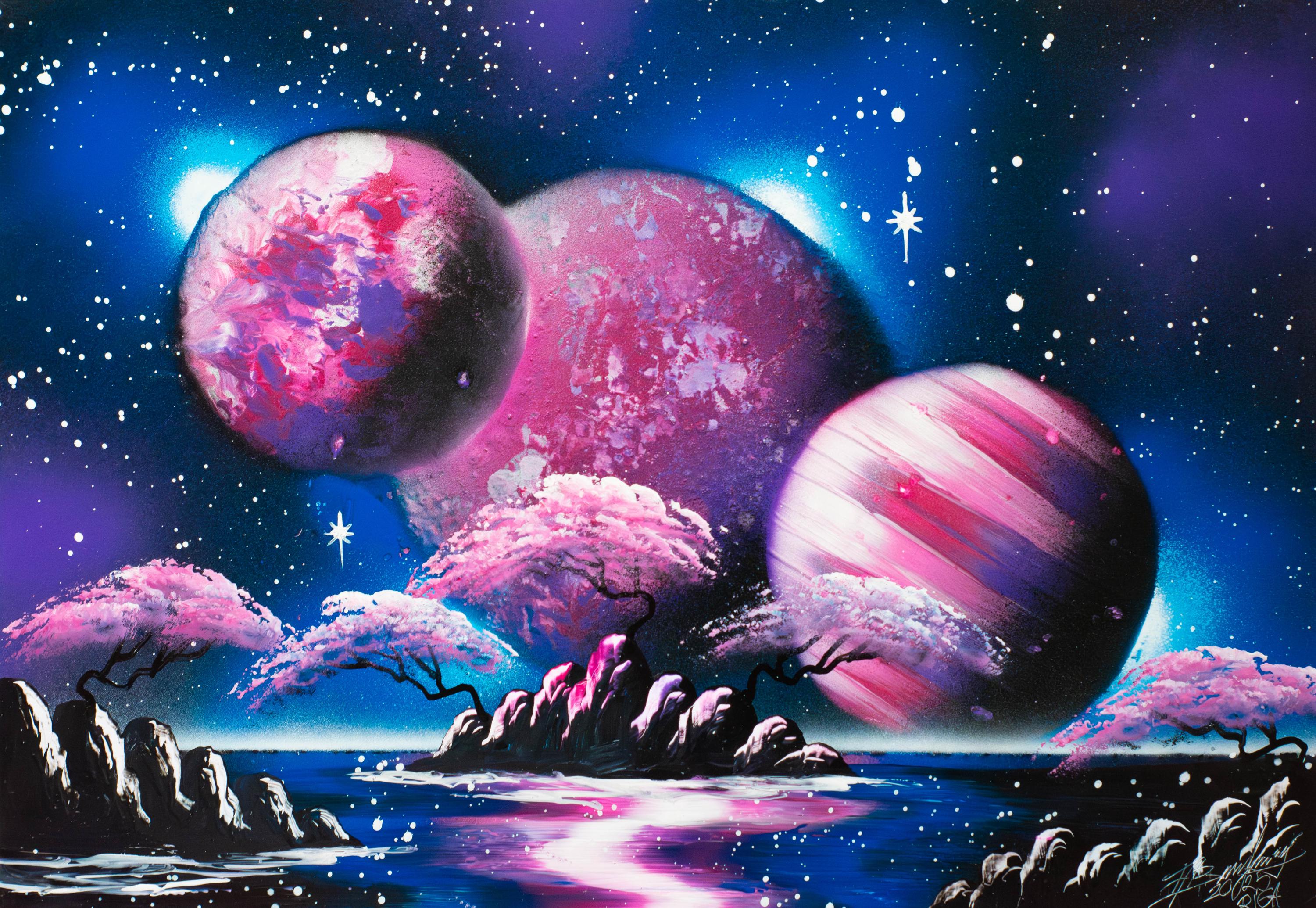 Spraypaint Art / Spray Paint Art / Galaxy Art / Space Home Decor
