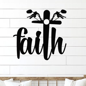 Faith Biker Cross Metal Wall Art: Christian Motorcycle Decor