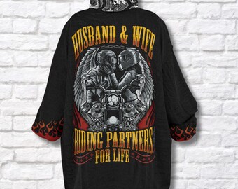 Bikerpar Överdimensionerad Hoodie: Man och hustru cyklar