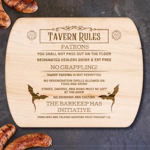 Engraved Maple Cutting Board: DND Tavern Rules, RPG Gift