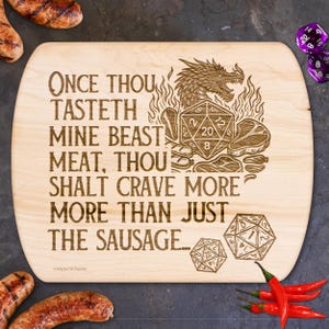 Once Thou Tasteth Mine Beast Meat - Maple & Walnut Hardwood Chopping Board for DND Fans