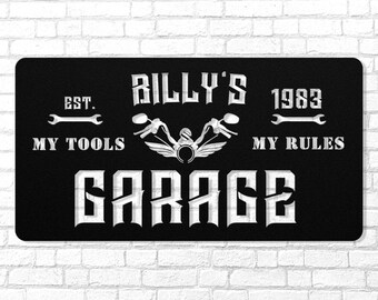 Personalized Motorcycle Garage Metal Sign: Custom Biker Man Cave Art