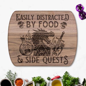 Easily Distracted DND Cutting Board Perfect Nerdy Gift for DND Player Available in Maple or Walnut