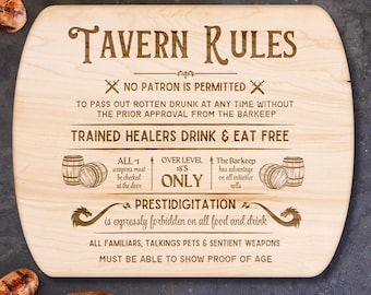 Tavern Rules DND Cutting Board: Engraved Maple Charcuterie Board